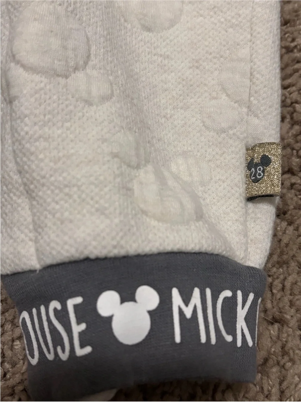 Disney Cream and Gray Mickey Hooded Infant Romper